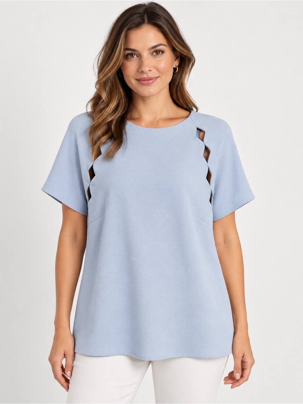 Rebecca Vallance Powder Blue Cutout Sleeve Tunic Top US 4 AUS 8 EUR 36